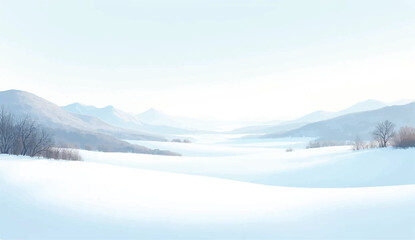 Snowy winter landscpae surrounded by icy mountains and spine trees,Landscape of a winter snowy day. Beautiful vector illustration of winter natural landscape for design.