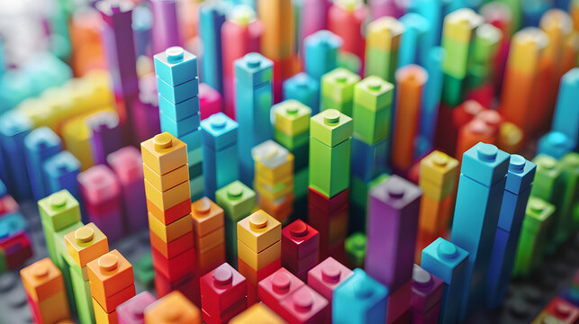 candlestick chart made of colorful blocks