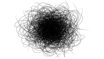 Abstract Black Scrawled Energy Burst on White Background - Dynamic Chaotic Graphic