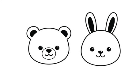 Obraz premium Cartoon Bear and Rabbit Faces – Cute Animal Characters 