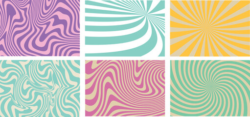 Psychedelic wave patterns retro swirl backgrounds abstract optical illusion vibrant color graphic design set