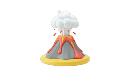 3D Cartoon Volcano Erupting with Smoke and Lava