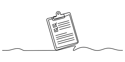 Continuous line drawing of clipboard checklist Vector, illustration