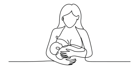 Continuous line drawing of mother breastfeeding baby Vector, illustration