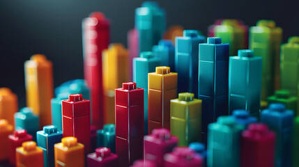 candlestick chart made of colorful lego blocks