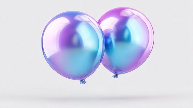 Two iridescent balloons floating against a clean white background