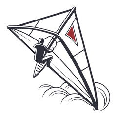 Windsurfer Riding Waves With Large Sail And Red Triangle Keywords: windsurfer, windsurfing, water