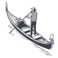 Gondolier in striped shirt rowing gondola on water Venice Italy