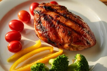 Delicious grilled chicken breast with fresh vegetables