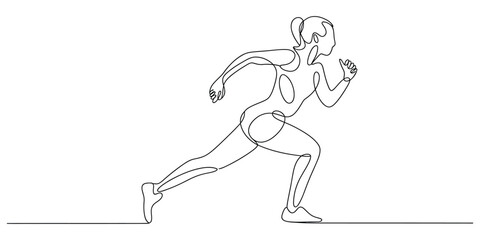 Continuous line drawing of running woman Vector, illustration