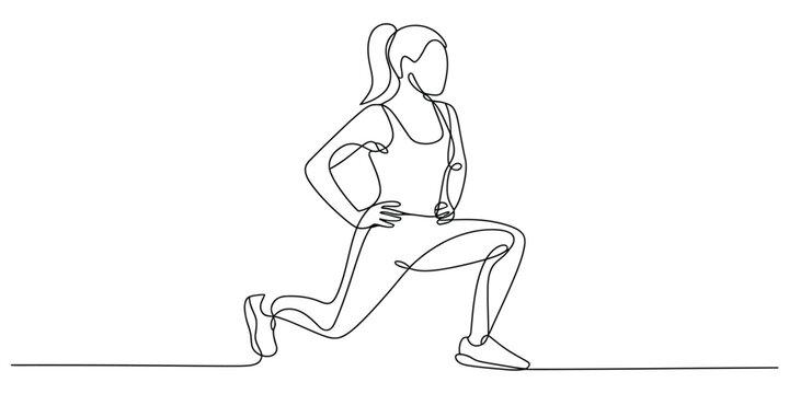 Continuous line drawing of woman performing lunge exercise Vector, illustration
