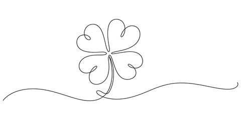 Continuous line drawing of four-leaf clover Vector, illustration