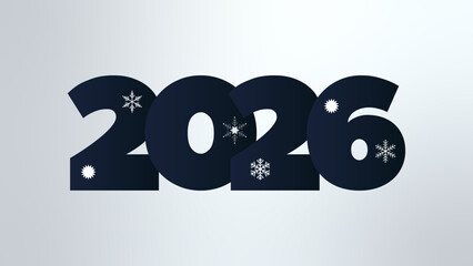 2026 Happy New Year. Deep blue gardient symbol with snowflakes. Illustration for decoration, celebration, congratulation, web, design, greeting, winter holiday