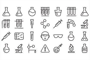 Chemistry and Medical Lab Line Icons for Scientific Apps