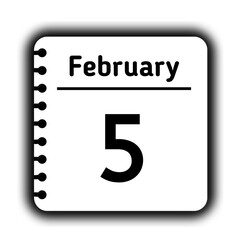 February 5st calendar new year day reminder icon note pad diary symbol