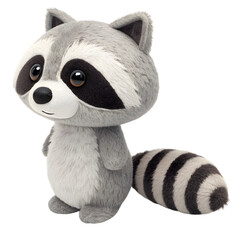 a cute raccoon plush with striped tail and round black eyes