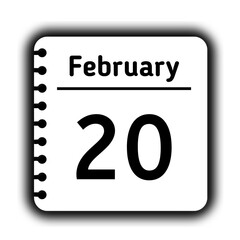 February 20st calendar new year day reminder icon note pad diary symbol
