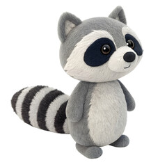a cute raccoon plush with striped tail and round black eyes