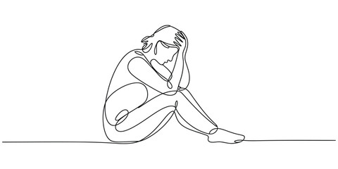 Continuous line drawing of person in despair Vector, illustration