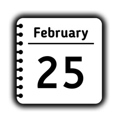 February 25st calendar new year day reminder icon note pad diary symbol