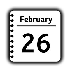 February 26st calendar new year day reminder icon note pad diary symbol