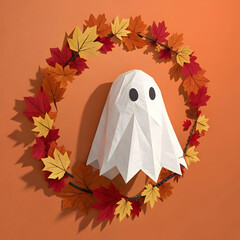 a cute stylized ghost figure made from crumpled paper