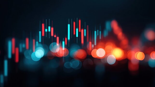 Abstract financial candlestick chart with bokeh lights