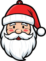 Cartoon Santa Claus Head with Red Hat and White Beard.