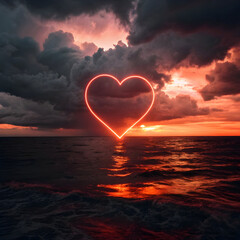 a dramatic stormy sunset over the ocean with clouds