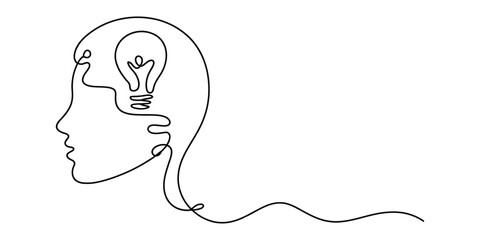Continuous line drawing: idea in human head silhouette Vector, illustration