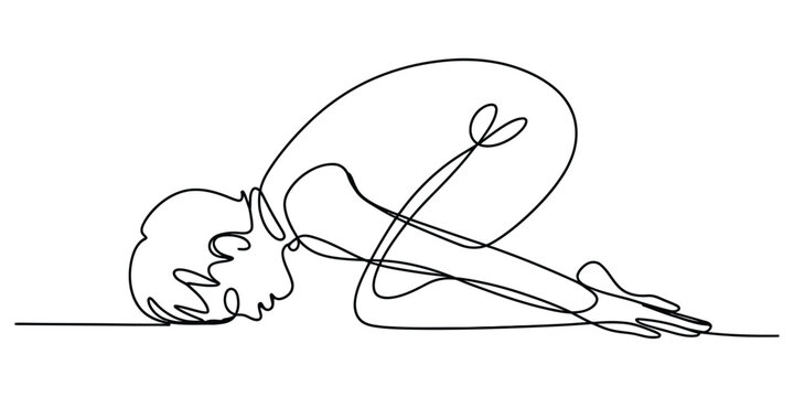 Continuous line drawing of person in prostration pose Vector, illustration