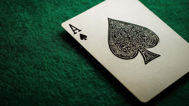 Playing cards on green felt display with ace of spades revealing strategy and luck in a game setting during a casual gathering at night