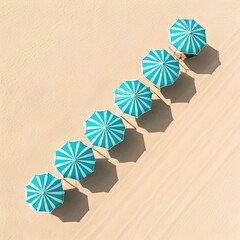 a horizontal row of five identical bright turquoise objects