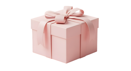 Pink gift box with ribbon bow on black background