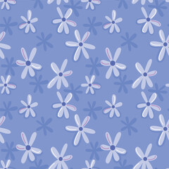 Seamless Floral Pattern with Cute Hand Drawn Daisy Flowers in Pastel Blue