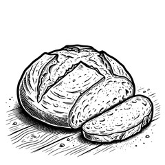 A loaf of crusty bread sliced.