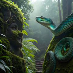 a mesmerizing viper snake with iridescent emerald scales