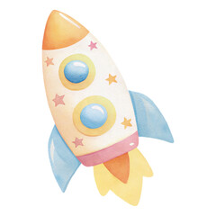 Cute Watercolor Rocket Ship Illustration for Kids Space Design