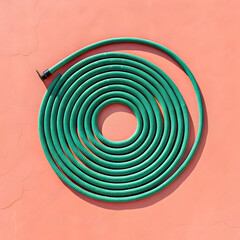 an aerial view of a vibrant green coiled garden hoe