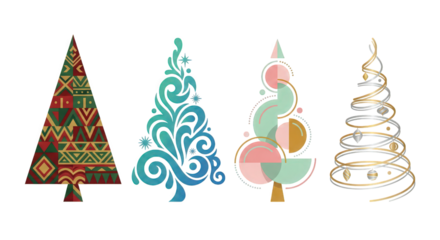 Four Abstract Geometric Christmas Trees stylized