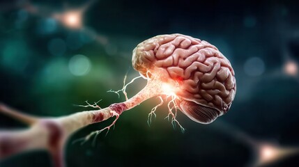 Obraz premium Human brain with glowing neurons and neural connections