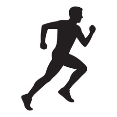 Silhouette of a male runner in motion, symbolizing fitness, speed, and endurance. Minimalist black illustration isolated on white background, ideal for sport and healthy lifestyle concepts