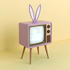 a charming retro-style television with rabbit
