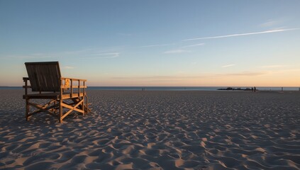 Empty beach with famous vintage wooden lifeguard