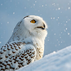 a charming snowy owl with striking golden eye