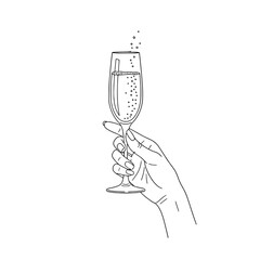 Icon of a beautiful woman's hand holding a glass of champagne, representing celebration and luxury