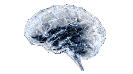 glowing digital human brain with neural network connections artificial intelligence technology visualization isolated on white background