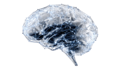 glowing digital human brain with neural network connections artificial intelligence technology visualization isolated on white background