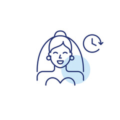 Bride and clock. Timely coordination, wedding ceremony date. Pixel perfect, editable stroke vector icon