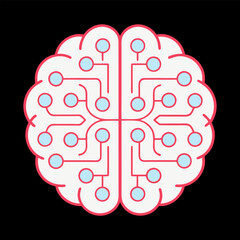 Simplified human brain neural network diagram isolated on a transparent background